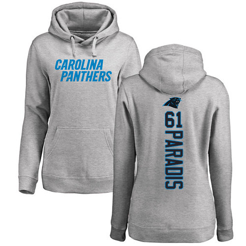 Carolina Panthers Ash Women Matt Paradis Backer NFL Football 61 Pullover Hoodie Sweatshirts